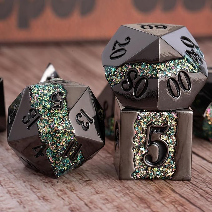 Black Glitter Metal Dice Set, Polyhedral Stripe DND Dice Set - Image 5