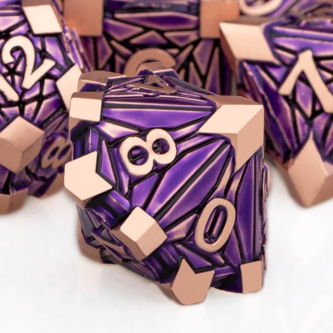 7PCS Metal DND Dice Set with Box, Debris RPG Purple D and D Dice - Image 4
