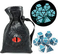 Haxtec Glow in The Dark Metal Dice Set D&D Glowing Blue Silver W/Dragon Dice by HaxtecDice