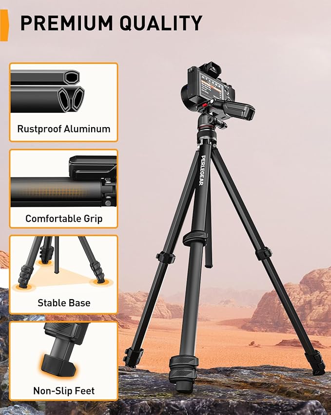 Perlegear Camera Tripod, 60″ Portable and Height-Adjustable, Travel Tripod - Image 6