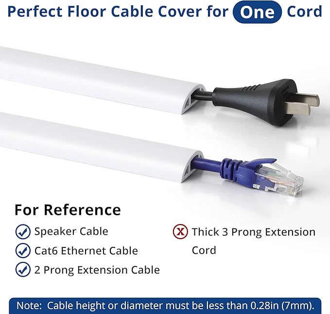 Cord Cover Floor 6ft White, PVC Floor Cable Cover, Cord Hider Floor Cord - Image 2