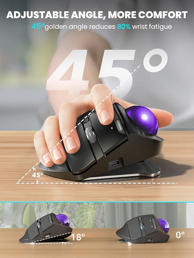 Wireless Trackball Mouse, Ergonomic Bluetooth Rechargeable Computer Mouse - Image 2