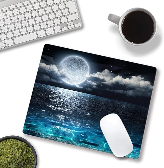 Mouse Pad, Ocean and Moon Mouse Pad, Square Waterproof Mouse Pad Non-Slip - Image 4