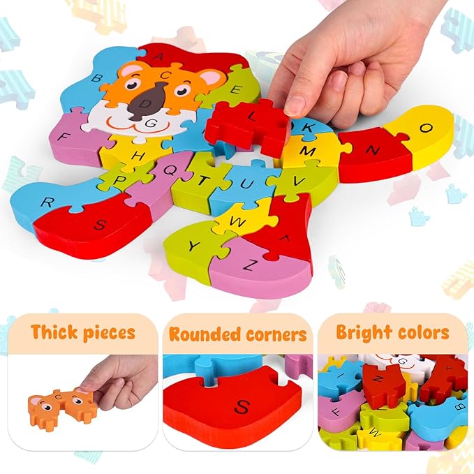 LovesTown Wooden Puzzle Learning Toys Alphabet Number Building Blocks - Image 6