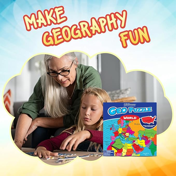 GeoToys GeoPuzzle, World Shaped Jigsaw Puzzles, Geography Game & Map Puzzle - Image 3