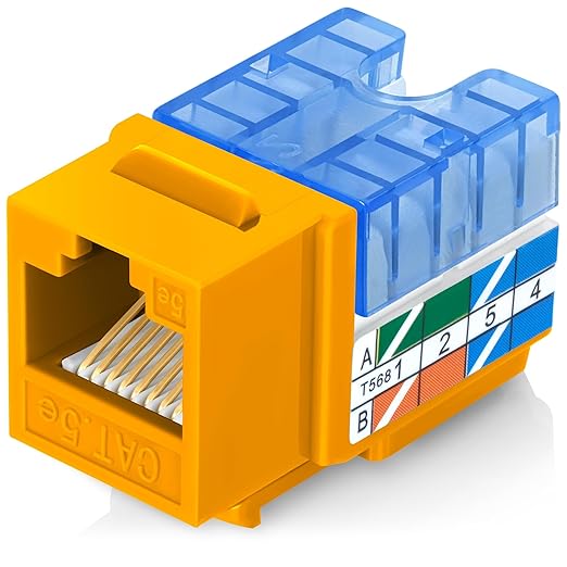 Everest 90° Angled RJ45 Cat5e Keystone Jacks 50-Pack in Yellow by EverestMediaSolutions