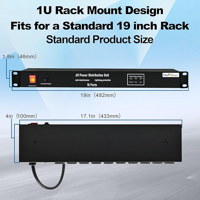 10 NEMA 5-15R Outlet Surge Protector PDU, 120V 15A 3600J 10KA, 1U Rack Mount - Image 7