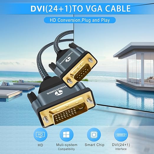 DVI to VGA Cable 6.6FT, Uni-Directional DVI-D to VGA Adapter Male to Male - Image 3