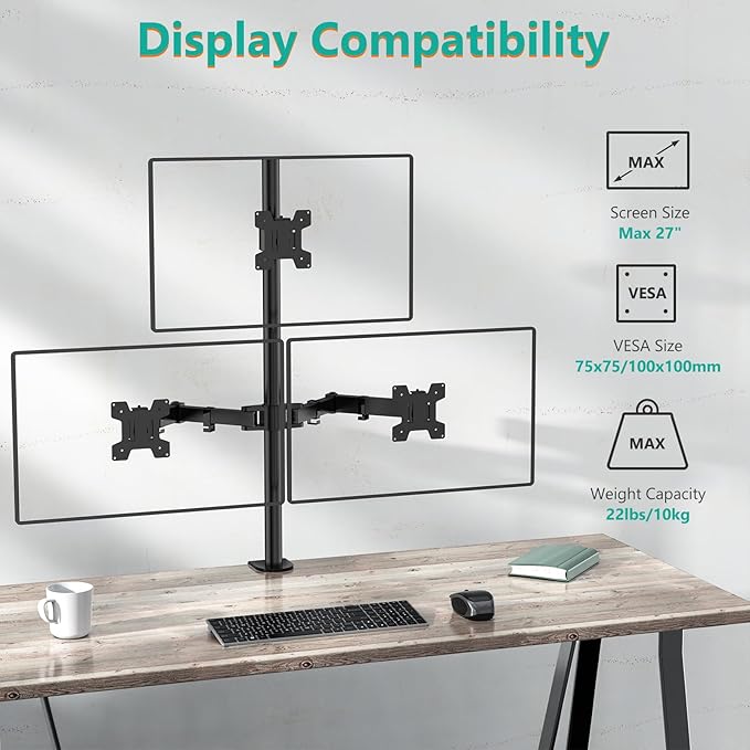 WALI Triple Monitor Mount for 13-27 inch Computer Screens, 3 Monitor Desk Mount - Image 3
