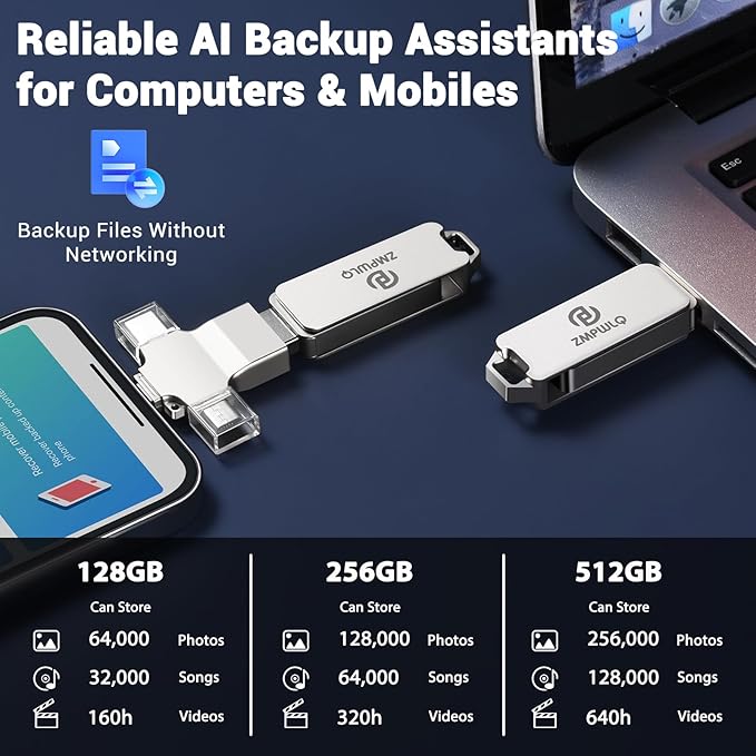 Photo Stick 128GB-Auto-Secure-Backup-USB-Flash-Drive-Saver-Memory-Stick-Photo-Fi - Image 3