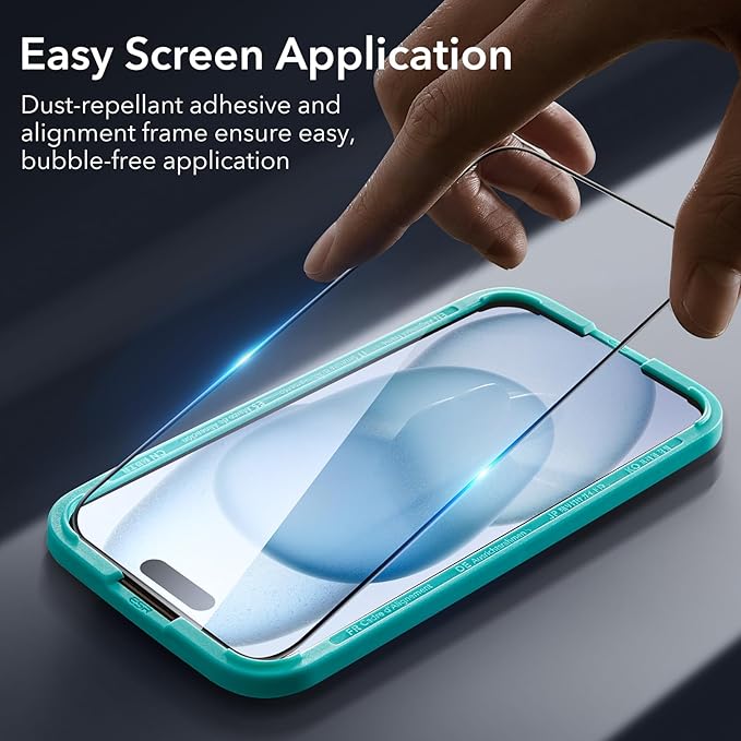 ESR 3+2 Pack for iPhone 15 Plus Screen Protector, 3 Black Edge Tempered-Glass - Image 4