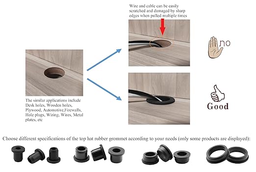 5 pcs 2" Drill Hole，1-9/16"ID Black Silicone Top hat Rubber Grommets - Image 7