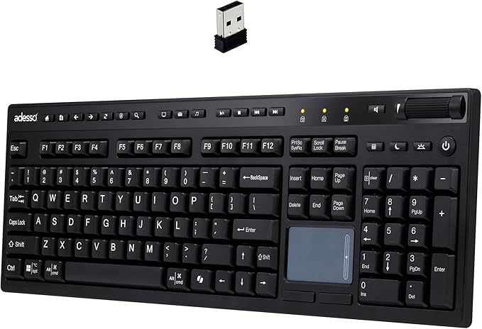 ADESSO Wireless Keyboard with Touchpad 104 Key Full Size USB Dongle Receiver by ADESSO