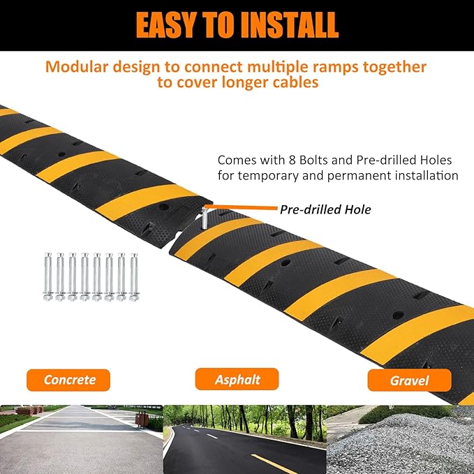 Heavy Duty Speed Bumps for Driveway, 2 Pack 6Ft Rubber Speed Bumps, 2 Channel - Image 8