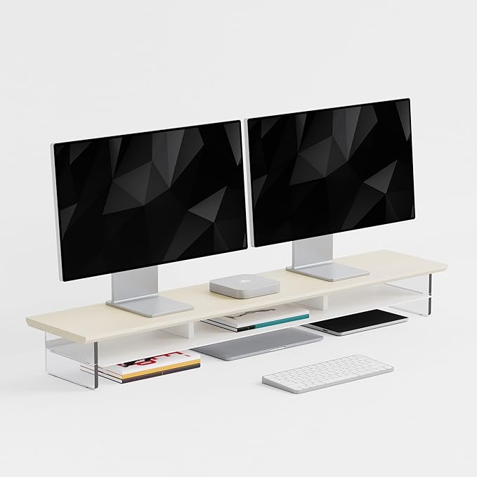 Dual‑Tier Monitor Stand for Modern Desk Setup – Minimalist Wooden and Metal by FENSULN