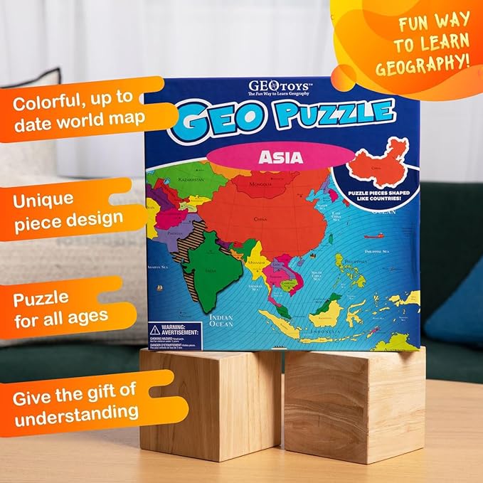 GeoToys GeoPuzzle, Asia Shaped Jigsaw Puzzles, Geography Game & Map Puzzle - Image 3