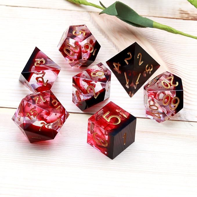 Haxtec Sharp Edge DND Dice Set Red Blood Swirls Resin Dice D&D Dice - Image 4