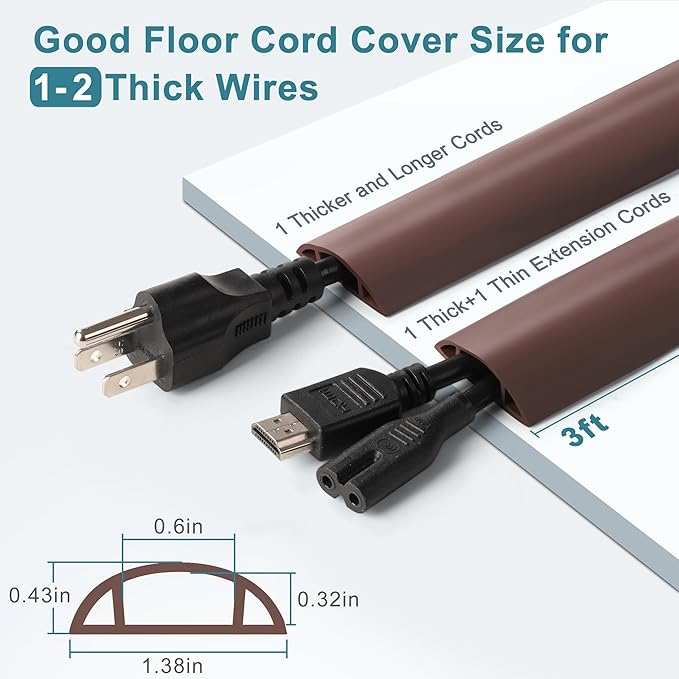 8.5ft Brown Cord Floor Cover, Low Profile Cord Cover Floor, LZEOY Floor Cord - Image 2