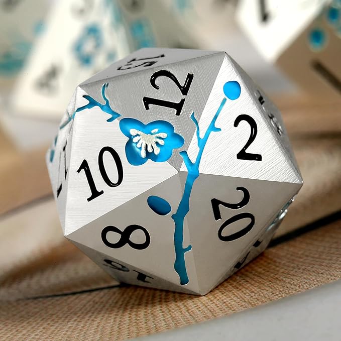 Glow in The Dark Flower Metal Dice, DNDND 7 PCS Blue Metallic D&D Dice Set - Image 5