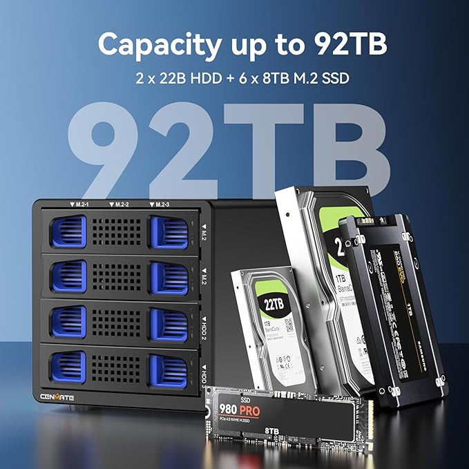 Hybrid 2*2.5/3.5" SATA HDD/SSD+6* M / B+M Key M.2 NVMe Enclosure - Image 2