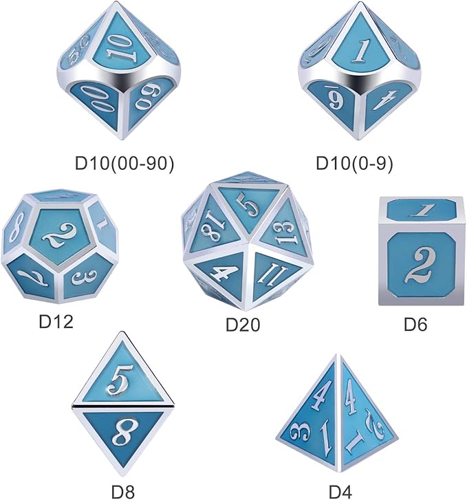 DnDnD Glowing DND Metal Dice Set, Luminous Blue Metal Dice - Image 4