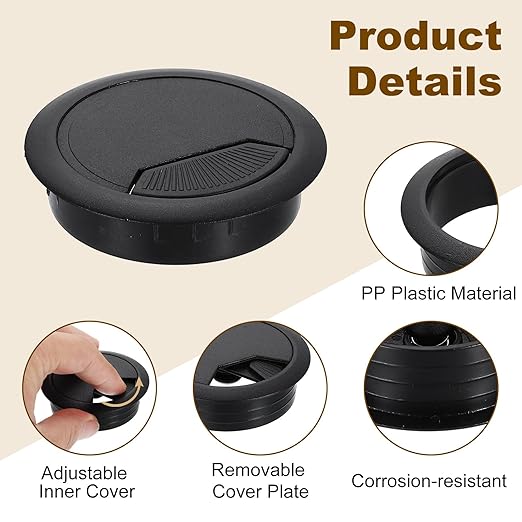 uxcell 8 Pcs 60mm Desk Grommet, Plastic Cable Hole Cover, Wire Cord Cable - Image 3