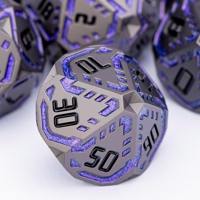 Metal DND Sci-fi Dice Set 7PCS Stripe Polyhedral Dice - Image 5