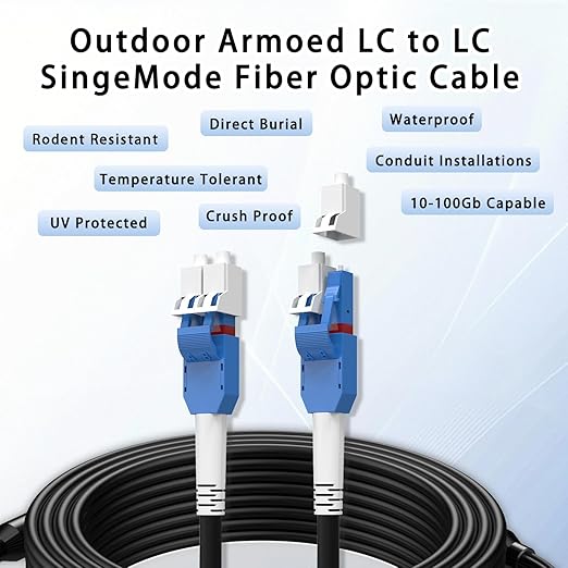 30M/100FT LC to LC Armored Outdoor Fiber Optic Cable, Single Mode Duplex - Image 9