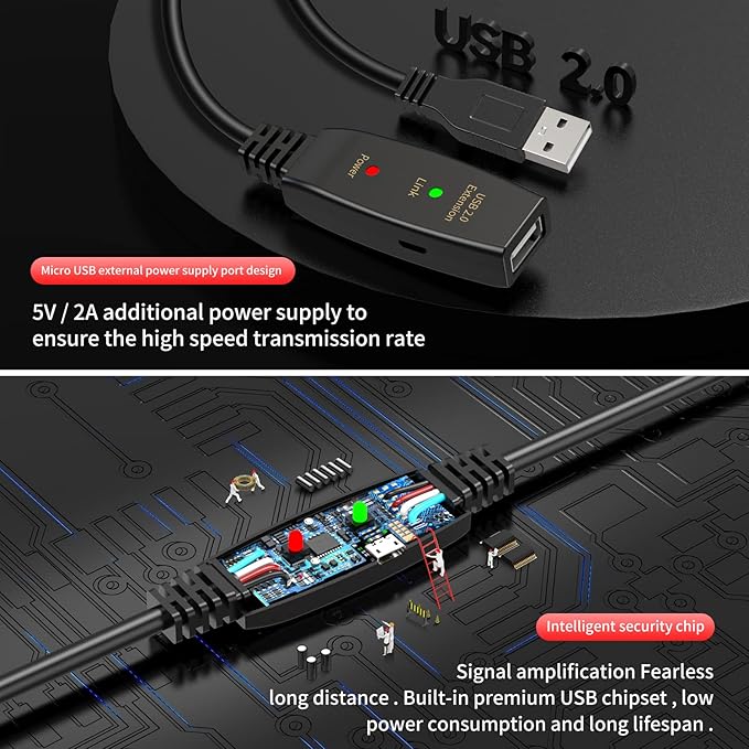 LDKCOK 30FT Active USB Extension Cable 2.0 Male to Female - Image 3