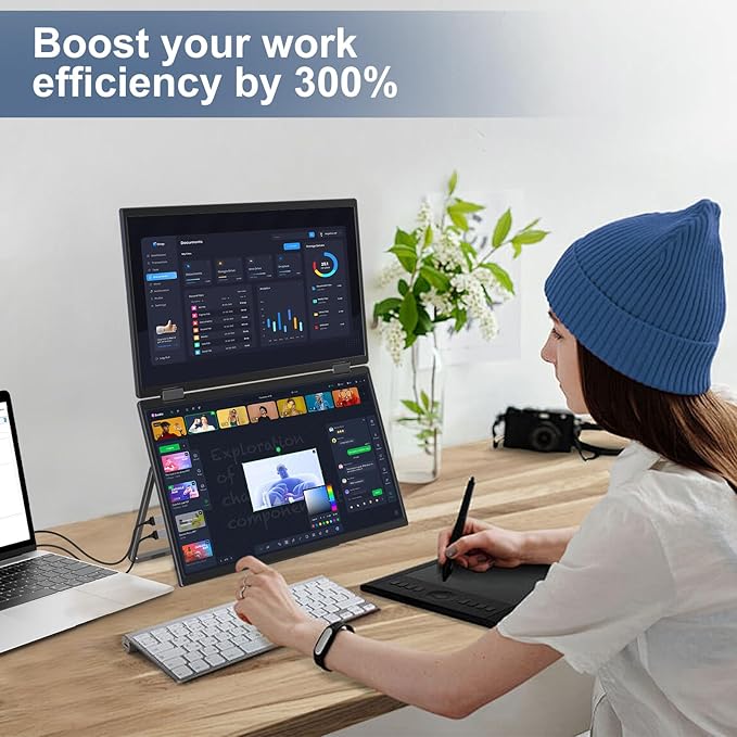 InnoView 15.6" Dual Portable Monitor 1920x1080P FHD 315°Adjustable Dual Stacked - Image 5
