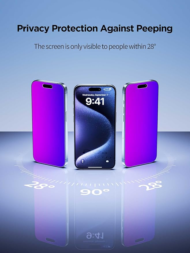Compatible for iPhone 16 Privacy Screen Protector Tempered Glass 6.1 Inch - Image 3