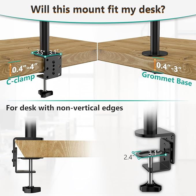 WALI Extra Tall Dual LCD Monitor Fully Adjustable Desk Mount Fits 2 Screens up - Image 6