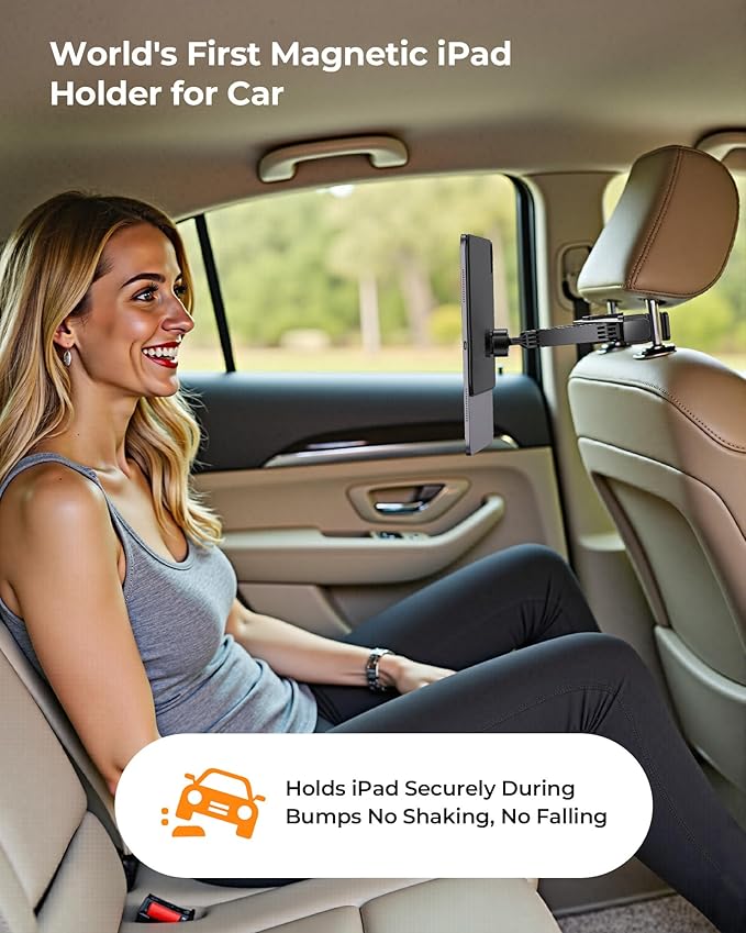 KU XIU Magnetic iPad Holder for Car Headrest, Backseat Tablet Car Mount for for - Image 6
