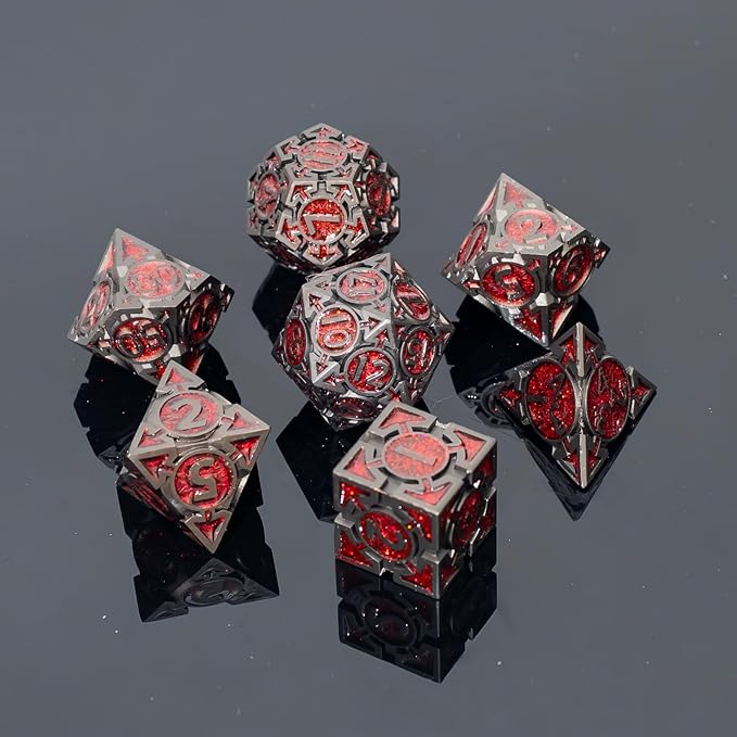 Red Black Nickel Finish Heavy Metal DND Dice Set - Image 7