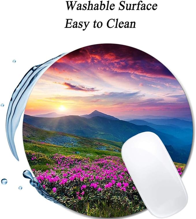 Nature Purple Flowers Meadow Mountain Scenic Mouse Pad Round Non-Slip Rubber - Image 3