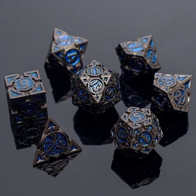 Blue Black Nickel Finish Heavy Metal DND Dice Set - Image 4