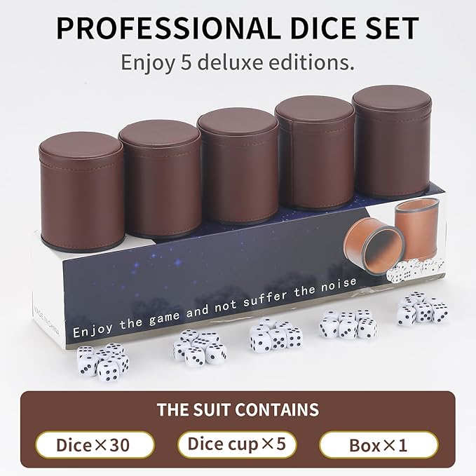 5 Pack PU Leather Dice Cups Velvet Felt-Lined Shaker Cups - Image 2