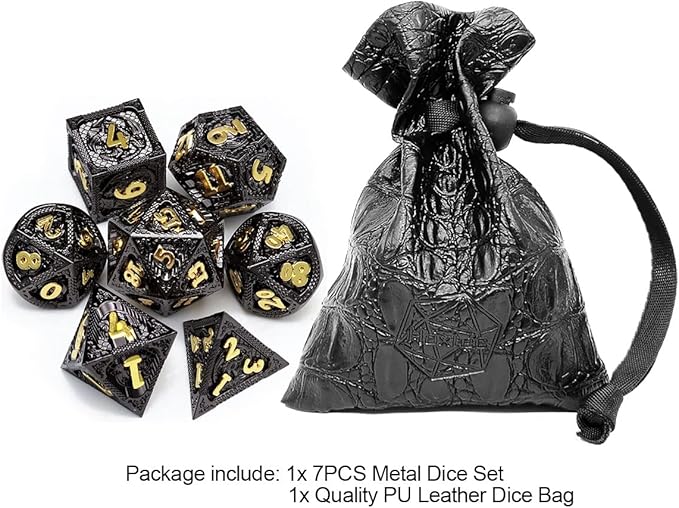 Haxtec Metal DND Dice Set Black Gold Metal D&D Dice - Image 2