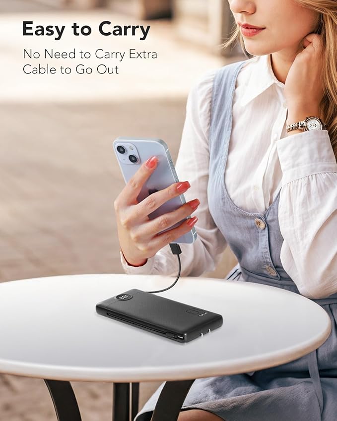 VRURC Portable Charger Built-in Cables and AC Wall Plug, USB C Power Bank - Image 5