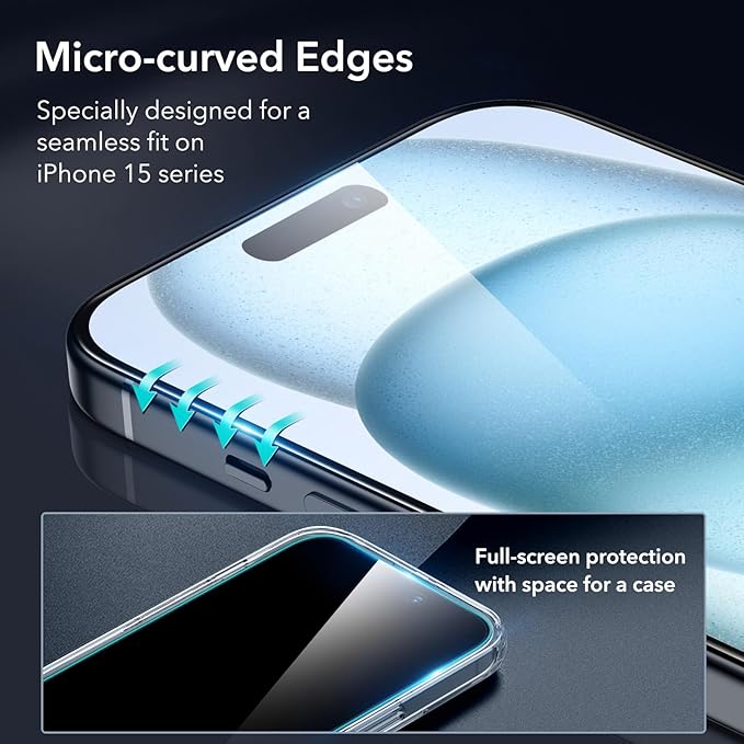 ESR 3+2 Pack for iPhone 15 Plus Screen Protector, 3 Black Edge Tempered-Glass - Image 3