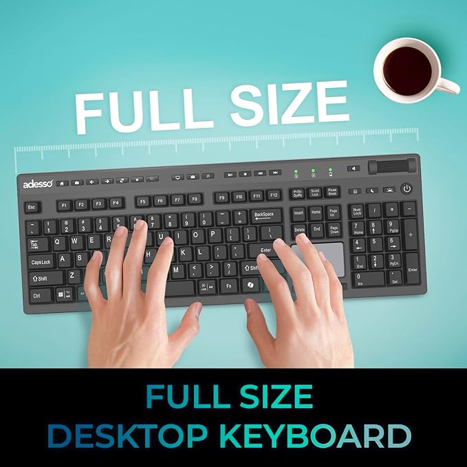 ADESSO Wireless Keyboard with Touchpad 104 Key Full Size USB Dongle Receiver - Image 7