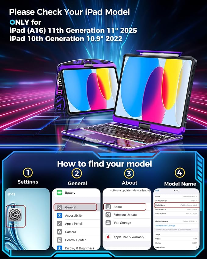 SIBEITU Keyboard Case for iPad A16 11th Gen 11" 2025 & 10th Gen 10.9" 2022 - Image 2