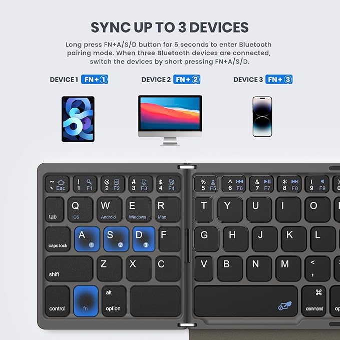 Foldable Bluetooth Keyboard, Portable Full Size Folding Keyboard - Image 3