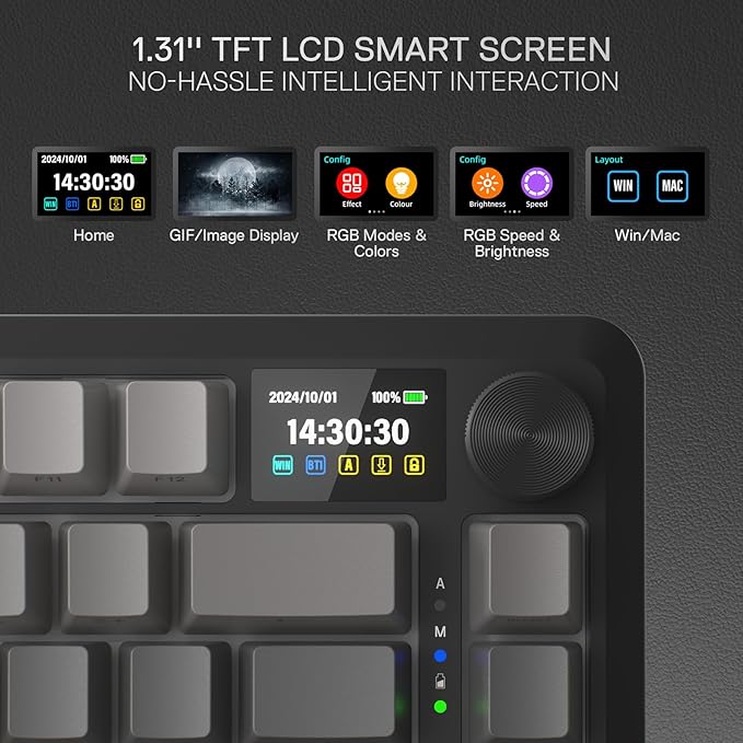Redragon K724 PRO Wireless Gasket Gaming Keyboard w/Hype 1.14’’ TFT Screen & - Image 3