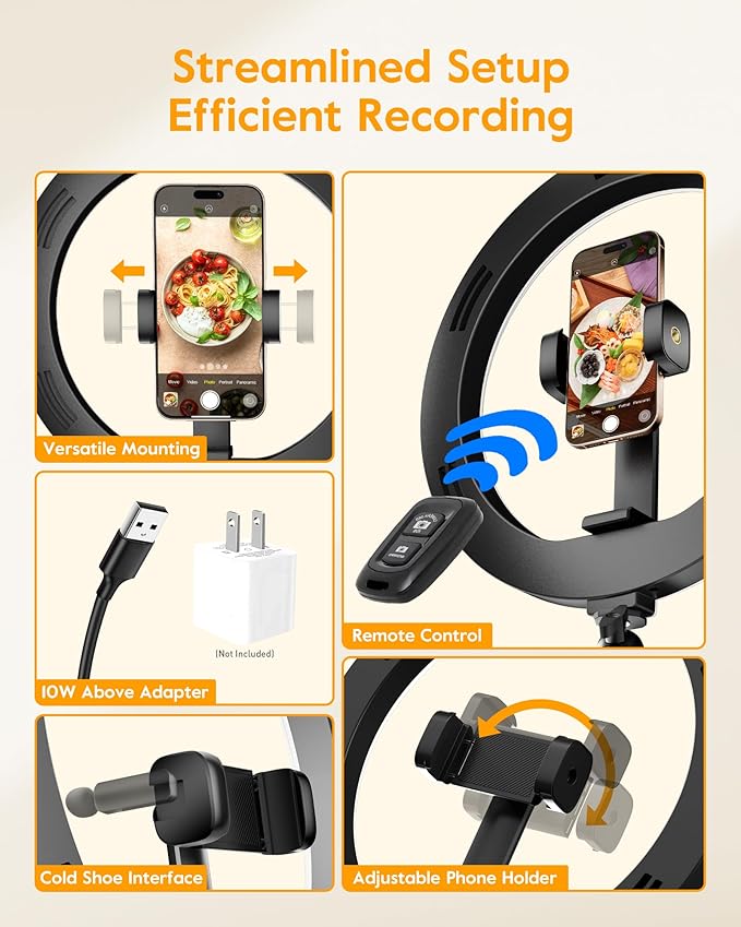 Ring Light with Stand for Desk, Adjustable Overhead Camera Mount with 10" Ring - Image 7