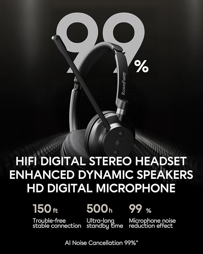 Wireless Headset with Mic for Work, Advanced Noise Reduction Microphone - Image 2