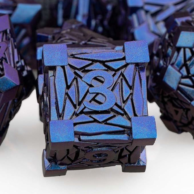 7PCS Metal DND Dice Set with Box, Debris RPG Blue Purple D and D Dice - Image 3