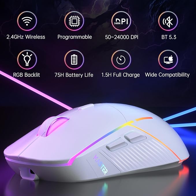 FFJ Wireless Gaming Mouse, 24000 DPI, Tri-Mode 2.4G/USB-C/Bluetooth 5.3 Gaming - Image 2