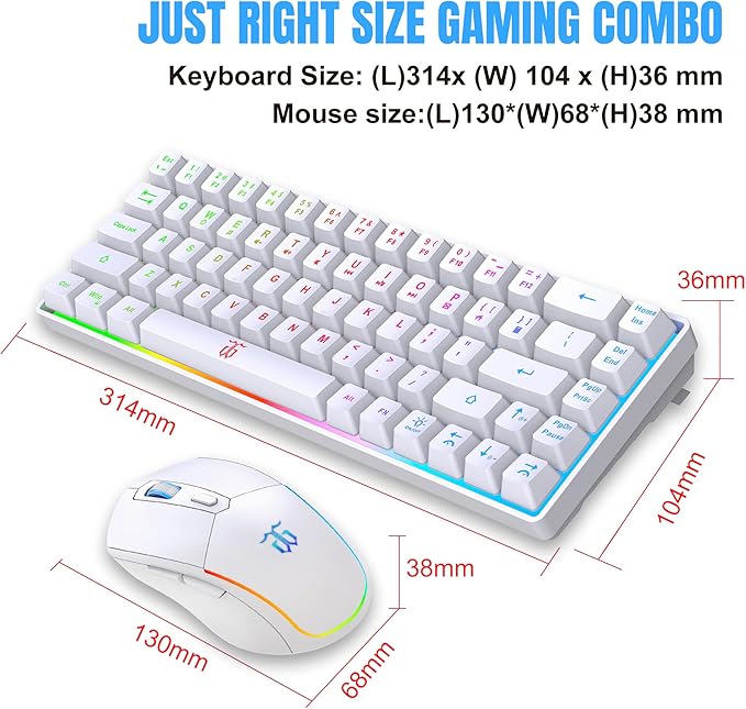 Snpurdiri 60% Wireless Gaming Keyboard and Mouse Combo, LED Backlit - Image 6