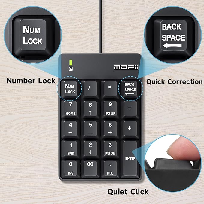 MOFII Wired Number Pad Numeric Keypad Silent 19 Keys USB Numpad, Portable - Image 5